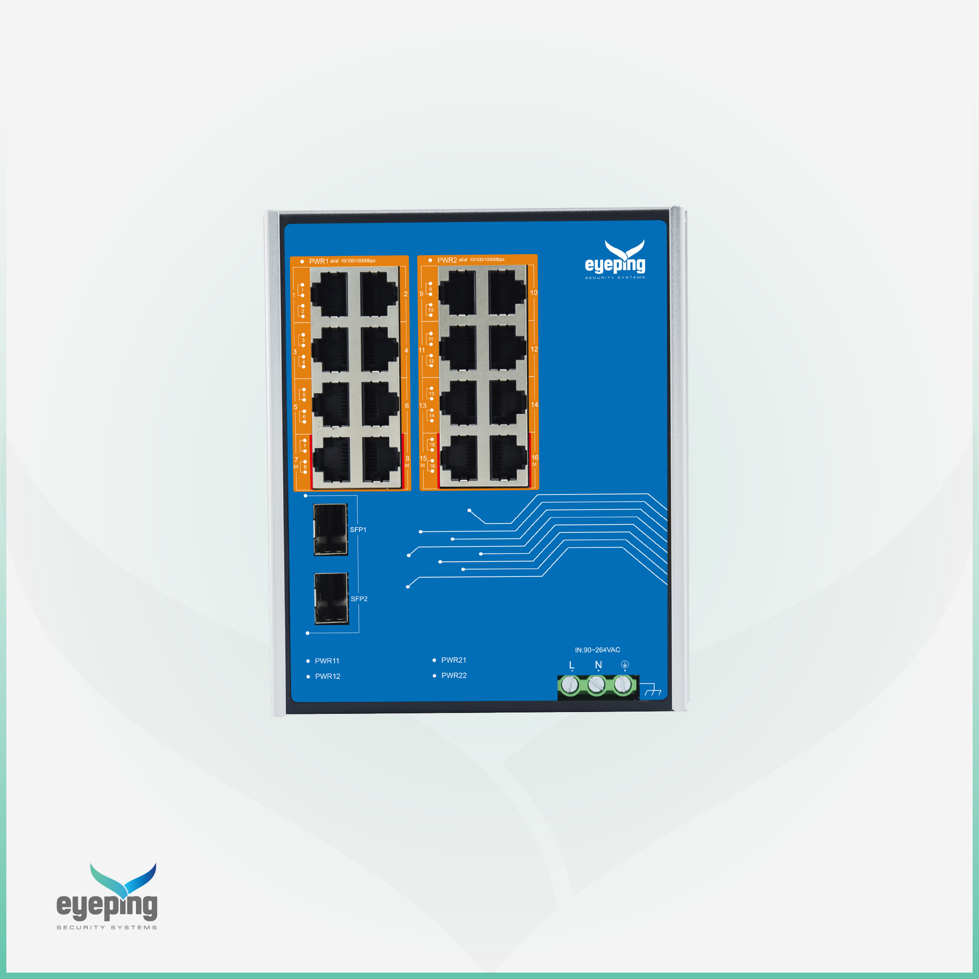 EYEPING GS-S518-16W0 INDUSTRIAL 16 PORT FULL GIGABIT UNMANAGED POE SWITCH